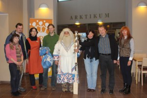 Yamal-Iri, the grandfather from the end of the land, with anthropology research team members Anna Stammler-Gossmann and AC staff Markku Heikkila and Ulrike Sippel