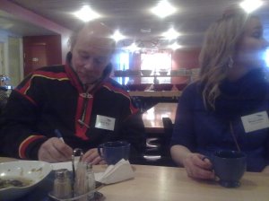 Matti Berg talking about mining coexistence and protests over lunch