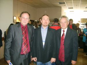 A photograph with Artur Kharinskiy (left) Professor of History and Philosophy at Irkutsk State Technical University, and Mr Vladimir Tikhonov, Director of Talesy open air Museum of History and Ethnography (right).