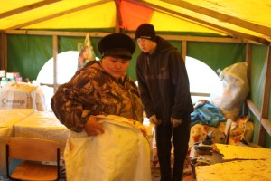 Svetlana Anatolievna Donskaia inside of the tent that became the children's camp public space
