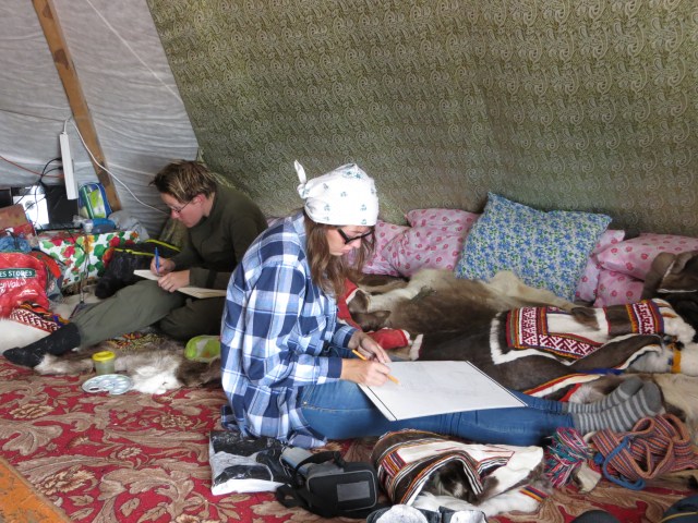 In the women's world: Marjukka and Tonya are making sketches in the chum