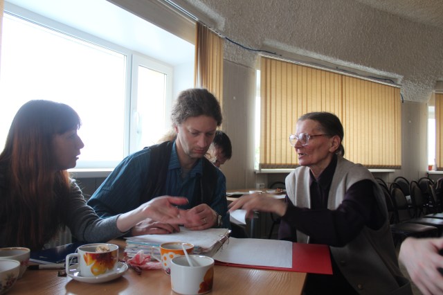 Anastasiia Eliseevna Mozolevskaia shows her private archive containing materials even from pre-revolutionary times.