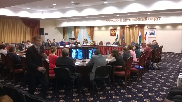 Presenting our outreach DVD to what may be called authorities and civil society in Naryan mar